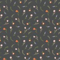 Seamless pattern with delicate spring flowers tulips on a gray background. Flat illustration vector