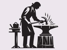 Blacksmith Silhouette Expressing the Power and Skill of Traditional Ironwork vector