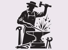 Blacksmith Silhouette Illustration of a Traditional Metalworker in Action vector