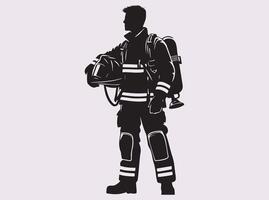 Firefighter Silhouette of a Brave Fireman Standing Ready for Emergency Response vector