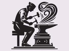 Artistic Blacksmith Silhouette of a Skilled Tradesman Working in a Metal Workshop vector