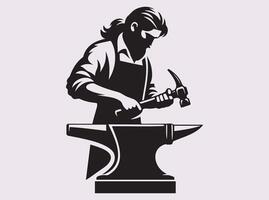 Blacksmith Silhouette of a Hardworking Metalworker Creating Handcrafted Ironwork vector