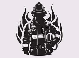 Firefighter Silhouette Showcasing a Firefighter Using Fire Extinguishing Tools vector