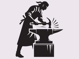 Blacksmith Silhouette Symbolizing Strength and Craftsmanship in Metal Forging vector