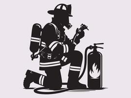 Firefighter Silhouette Depicting a Firefighter in a Rescue Operation at a Fire Scene vector