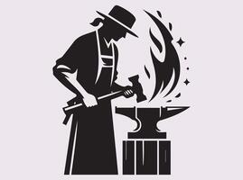Silhouette of a Blacksmith at Work Forging Metal with Strength and Precision vector