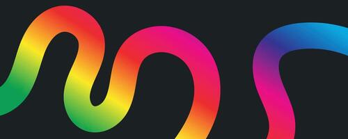 vibrant neon rainbow abstract wavy lines on dark black background, colorful modern digital curve design with smooth motion for artistic and trendy backdrops vector