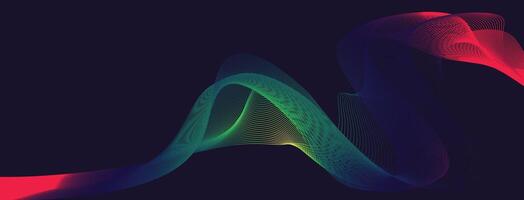 Dark Abstract Background with Green and Red Flowing Neon Waves, Futuristic Digital Light Motion for Modern Technology and Creative Visual Projects vector