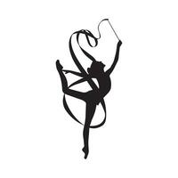 Silhouette of rhythmic gymnast with Ribbon dynamic pose for design vector