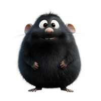 Round fluffy cartoon rat character standing happily with a cheerful expression isolated on transparent background png