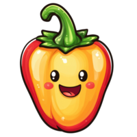 Happy cartoon bell pepper with a smiling face isolated on transparent background, png