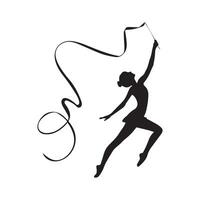Silhouette of Gymnast Performing with Ribbon vector