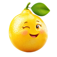 Happy lemon with a wink and a smile isolated on transparent background png