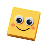 Yellow smiling square block with big eyes and rosy cheeks isolated on transparent background, png