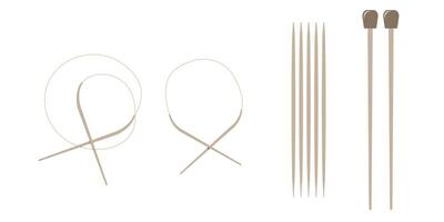Set of different knitting needles. Circular, stocking, straight. illustration vector