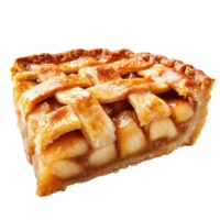 Delicious slice of apple pie with a golden crust isolated on transparent background, png