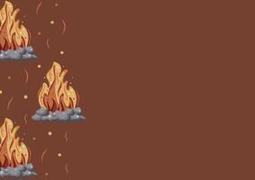 poster with an icon of a bright campfire with flames and gray stones arranged around it on an orange background, for designs on the theme of recreation and hiking vector