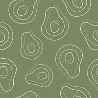 seamless pattern with a simple avocado icon drawn with one black line in line art style on a green background vector