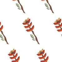 pattern with an icon of sausages fried on an open fire on a wooden stick with green leaves vector