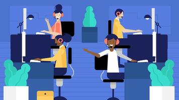 Modern Call Center Team Collaboration in a Vibrant Office Environment vector