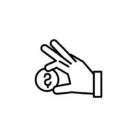 insert coin. hand hold coin outline icon design good for web or mobile app vector