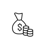 Money bag or cash sack near coins stack outline icon design good for web or mobile app vector