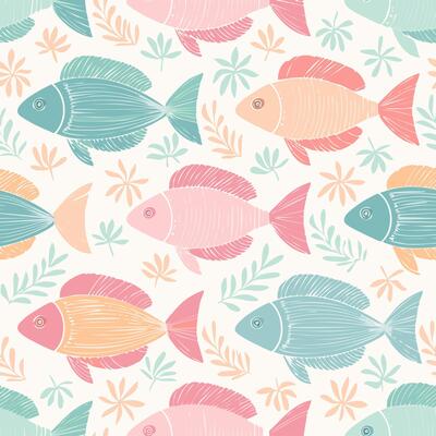 seamless fish pattern with pastel colors