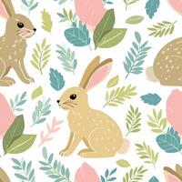 seamless pattern rabbit with pastel colors vector