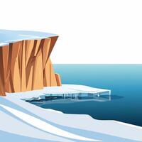 A snowy cliff with partially frozen ocean vector