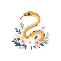 clean minimalist Snake with Flower Arrangement vector