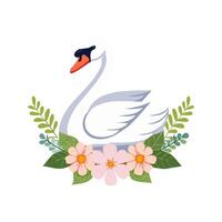clean minimalist Swan with Flower Arrangement vector