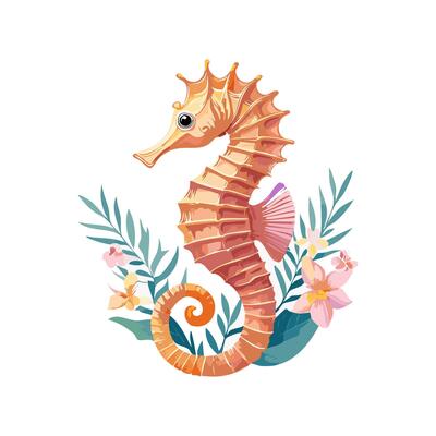 clean minimalist Seahorse with Flower Arrangement