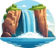A powerful waterfall drops from the cliff into the ocean vector