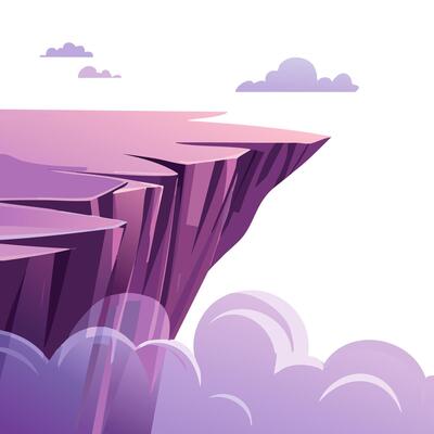 A cliff covered in purple mist, mysterious clouds