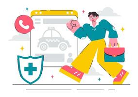 Illustration of Emergency Taxi Service with Mobile App, Location Pin, and Call Button vector