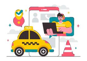 Emergency Cab Service Art Featuring Smartphone Booking and Real Time Location Tracking vector