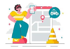 Urgent Taxi Call Illustration with Mobile App Interface and GPS Marker vector