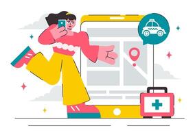 Emergency Vehicle Dispatch Featuring Taxi, App, and Real Time Location vector