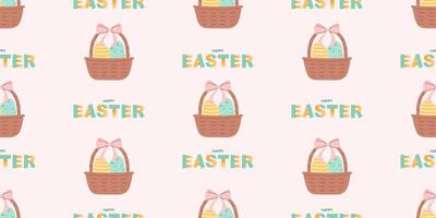 Easter pattern with decorated eggs in basket vector