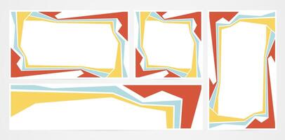 set of four colorful frames with geometric shapes abstract backgrounds isolated for template frame with space for texts, business card , abstraction creative website banners, landing page, header webs vector