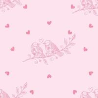 Seamless pattern with birds and hearts on a pink background. vector