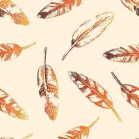 Seamless pattern with hand drawn feathers. vector