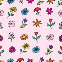 Seamless pattern with colorful flowers on pink background. vector