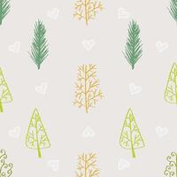 Seamless pattern with hand drawn fir trees. vector