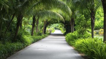 Sunlit Path Through Lush Greenery photo