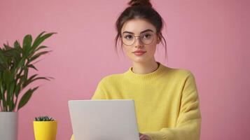 Young Person Working On Laptop In Modern Workspace photo
