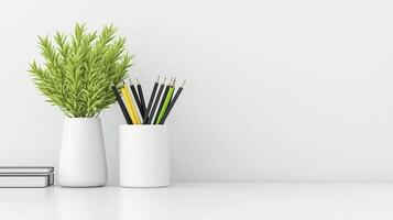 Modern Workspace With Green Plant photo