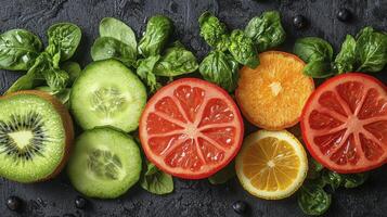Colorful Display of Fresh Fruit and Vegetables photo