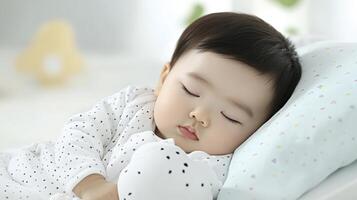 Peaceful Infant Sleeping On Pastel Pillow Serene Atmosphere photo