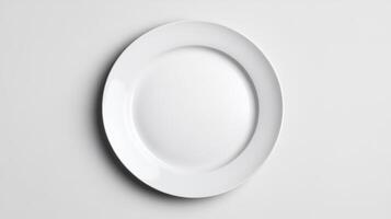 Empty White Round Plate On Textured White Background photo